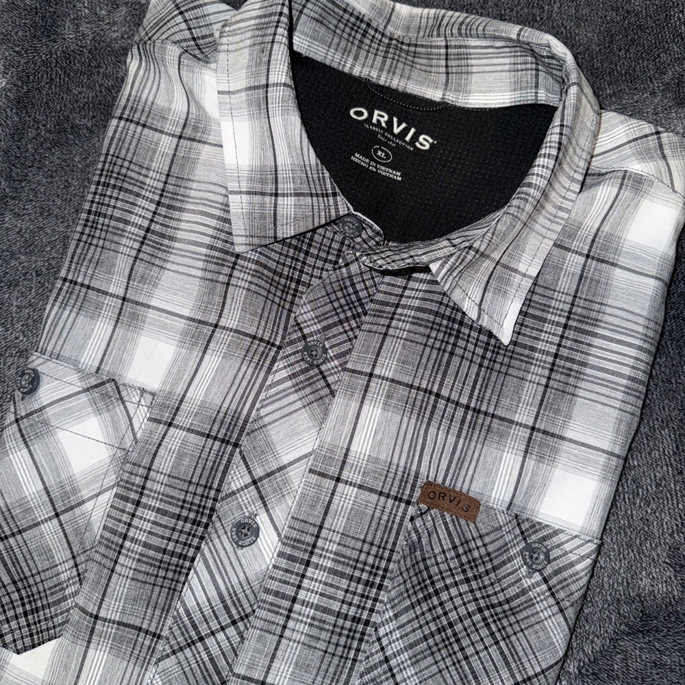 Orvis Fishing Shirt Men XL Black Grey Plaid Classic Collection S/S Lightweight